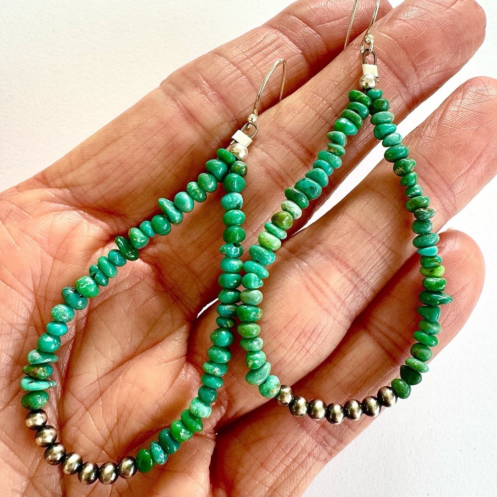 Jacla Navajo Pearl Earrings Turquoise Heishi 3in 925 Sterling Long Dangle Hook